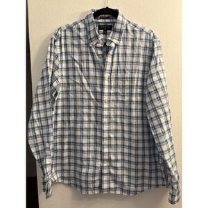 Banana Republic Men's Plaid Button Up Shirt‎ Size Large Untucked Fit Blue